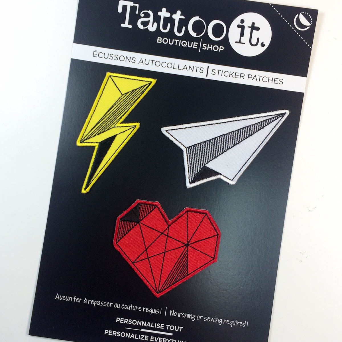 Geometric Patch Set #2 (3 patches) - Heart, Airplane, Lightning