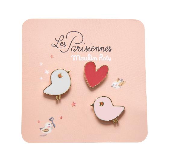 Parisiennes - Birds Laquered Pins ( set of 3 ) - Moulin Roty