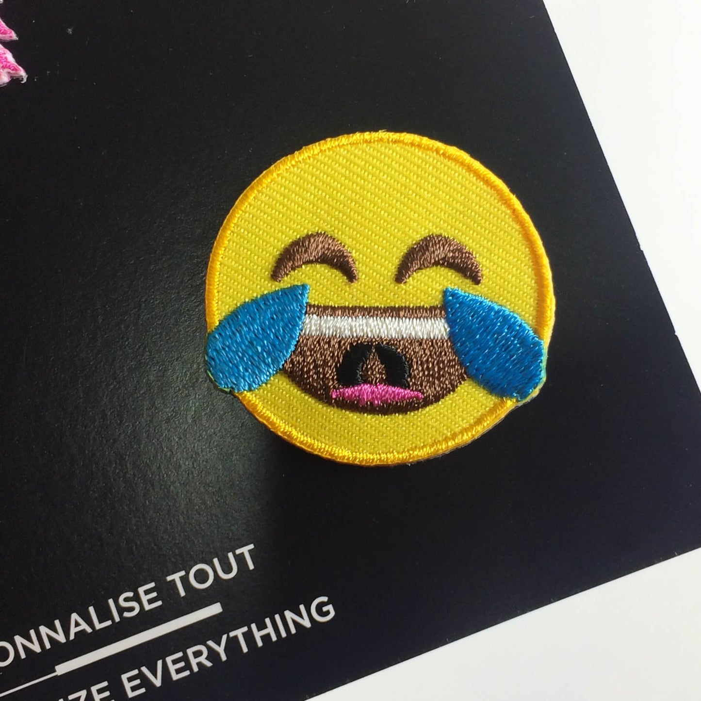emoji laugh iron-on patch
