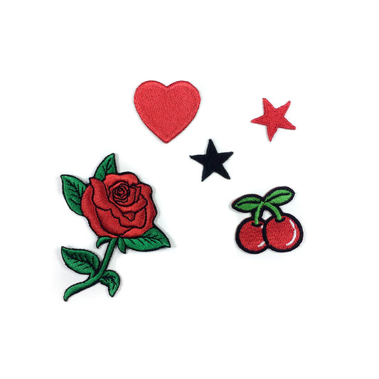 Red Rose Patches for jacket (Set of 5)