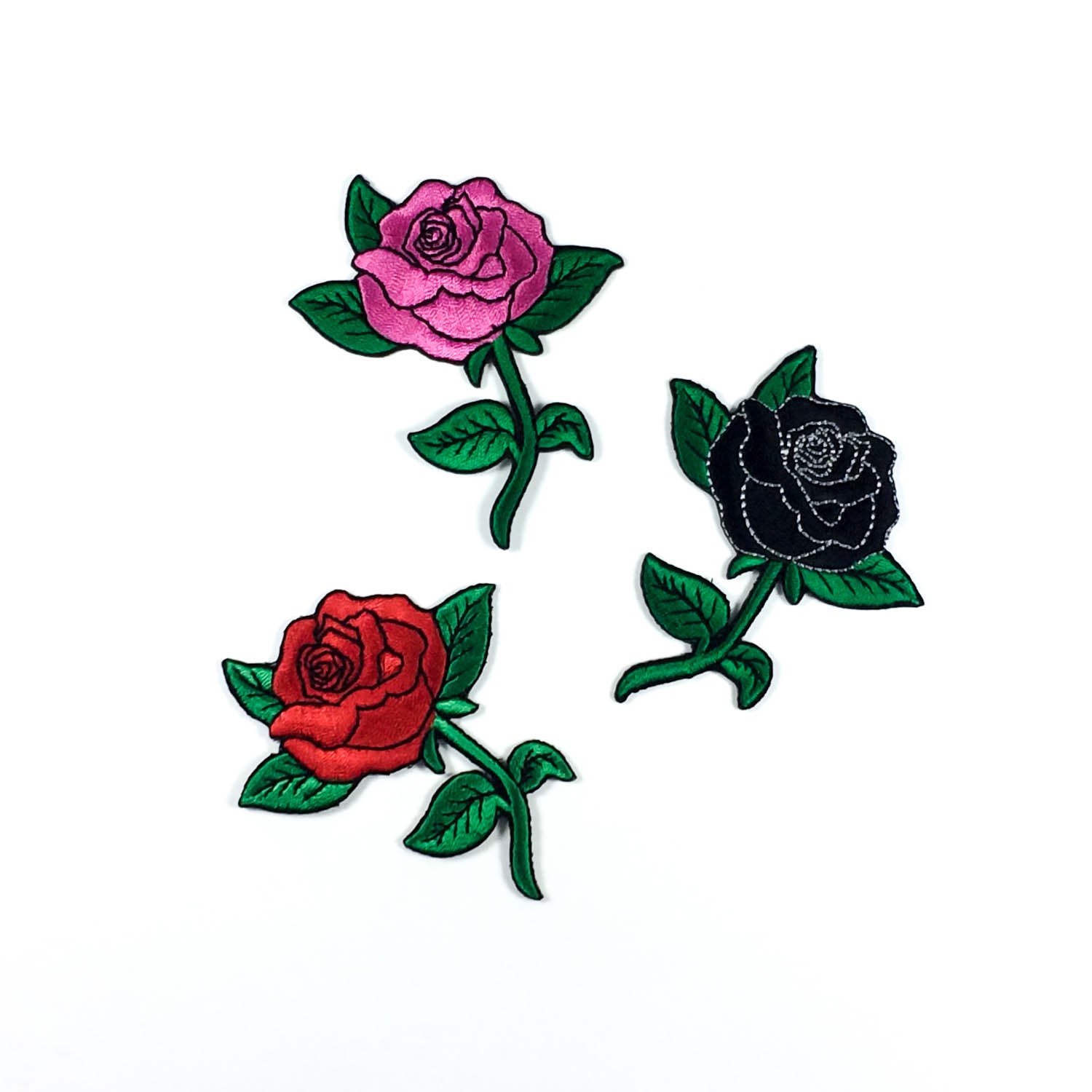 Black rose iron-on patch